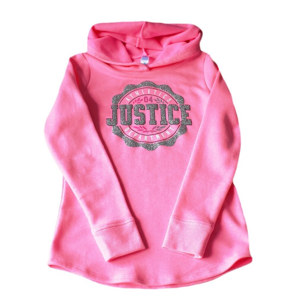 Justice Girls 2-Pc Set Pink Hoodie Sweatshirt Silver Logo Purple Tank Size 10 - Picture 5 of 7